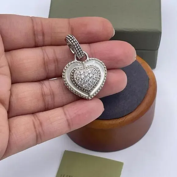 Judith Ripka Sterling Silver Heart Enhancer Pendant Mother of Pearl CZ - Picture 5 of 8